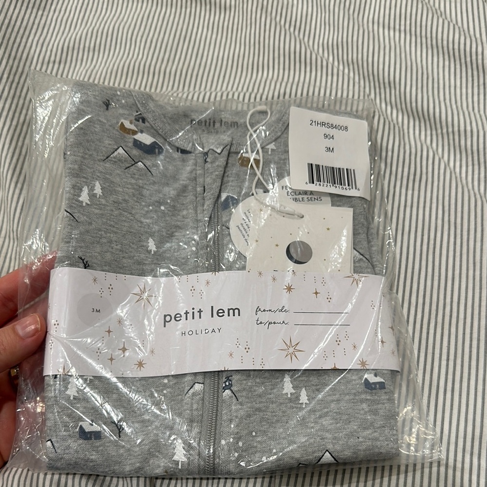 Petit Lem Holiday Grey Onesie 3M